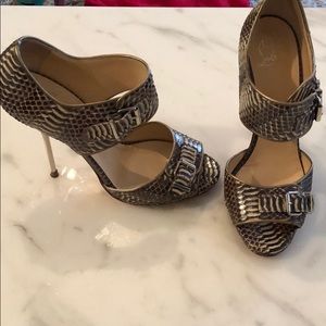 Louboutin snakeskin sandals with metallic heel